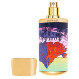 Flacon de parfum TIARA FLORAÏKU The Mountain Standing Still avec illustration de montagne colorée et capot doré